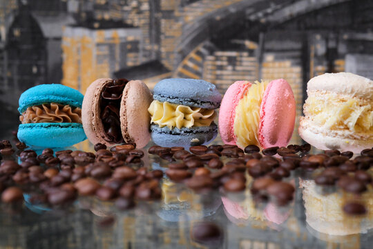 Macaroons and coffee. Breakfast. Selective focus. High quality photo