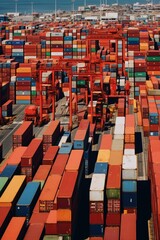 Aerial view of shipping trade container at logistics port
