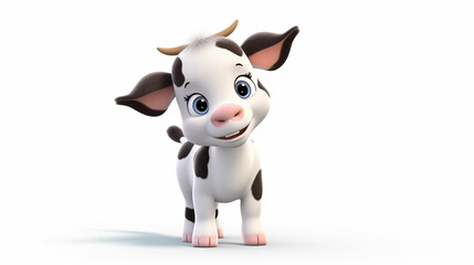 3D cartoon diary cattle on white background