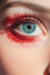 Close up of eye with red eye makeup