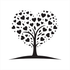 Celestial Arboreal Serenade: A Romantic Stock Image of Valentine Tree Silhouette - Love Tree Black Vector Stock
