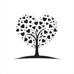 Starlit Love Canopy: Valentine Tree Silhouette Perfect for Romantic Stock Photos - Love Tree Black Vector Stock
