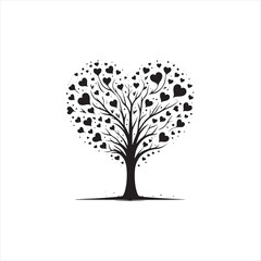 Whispering Valentine Shadows: Captivating Silhouette for Love-themed Stock - Love Tree Black Vector Stock
