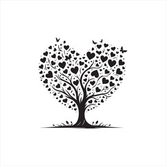 Passionate Silhouette Grove: A Romantic Valentine Tree for Stock Collections - Love Tree Black Vector Stock
