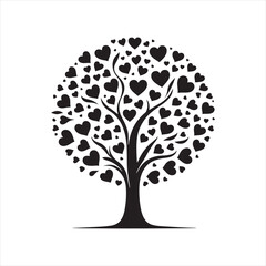 Endearing Valentine Arboretum: Mesmerizing Love-themed Stock Image with Tree Silhouette - Love Tree Black Vector Stock
