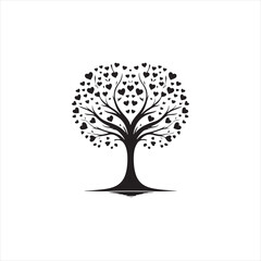 Moonlit Affectionate Canopy: Captivating Silhouette of Valentine Trees for Stock Use - Love Tree Black Vector Stock
