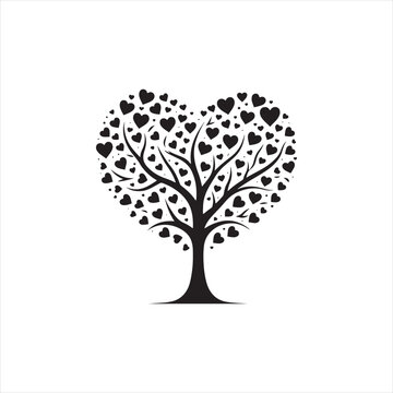 Twilight Whispering Trees: Valentine Tree Silhouette for Love-themed Stock Photos - Love Tree Black Vector Stock
