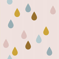 rain drop shaped colorful decor geometric abstract elements. Isolated vector pastel colorful seamless pattern on vertical stripped light pink background. - 705040013