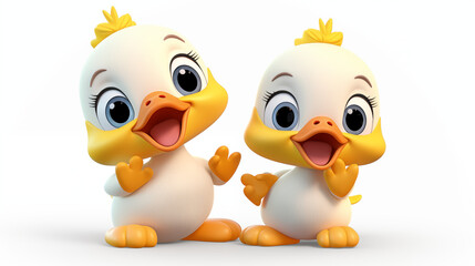 2 little duck in white background 3d cartoon