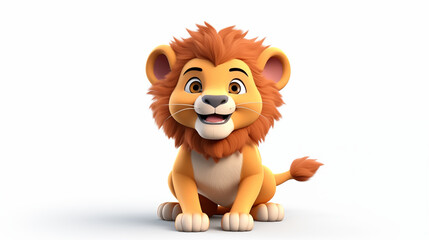 3d cartoon animated lion sitting isolated on white background - obrazy, fototapety, plakaty