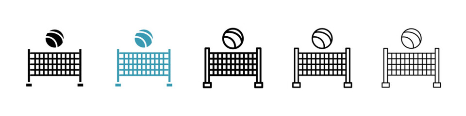 Seaside Volleyball Net Vector Icon Set. Beach volleyball with net vector symbol for UI design. - obrazy, fototapety, plakaty