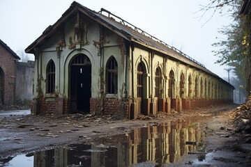Fototapeta na wymiar Abandoned ruined post office of colonial era