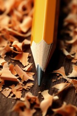 Sharpened pencil close-up with shavings