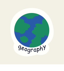Back to school element of colorful set. This charming cartoon sticker-style illustration of a globe adds a playful touch to geography. Vector illustration.