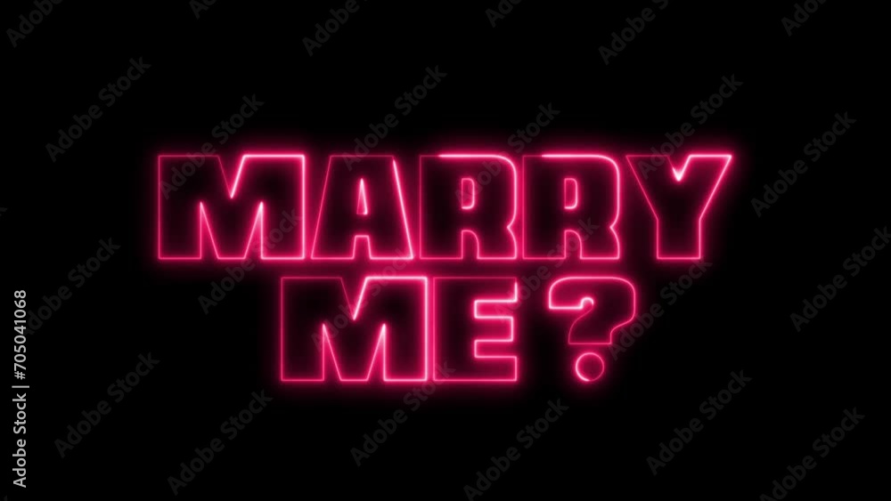Poster marry me text font with neon light. luminous and shimmering haze inside the letters of the text marr