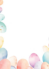 border of tiny speckled pastel eggs, empty copy space, watercolor illustration isolated on white background with margins,