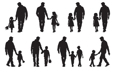 Father and Kids vector silhouette. father and daughter. father and son silhouette isolated on a white background.