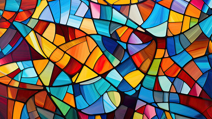 Fototapeta na wymiar A vibrant abstract mosaic resembling stained glass windows, with rich colors and intricate shapes creating an inspiring visual effect Ai Generative