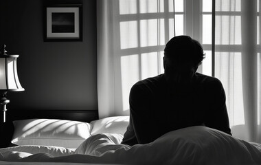 hopeless and anxious person sitting on bed with sad mood