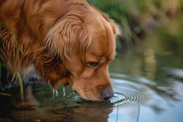 A dog enjoying a refreshing drink by the river.