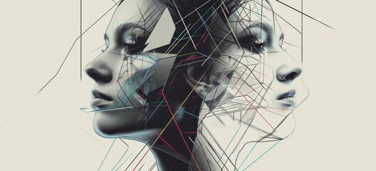 Contemporary digital art portrait with abstract lines. Graphic design creativity. - Powered by Adobe