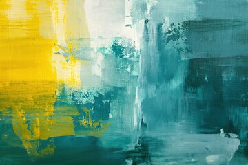 Abstract painting with bold turquoise and yellow strokes, perfect for dynamic art installations and creative spaces.