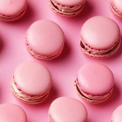 Obraz premium Flat Lay Pink Macarons Cake with Delicious Sweet Macaroons on Isolated Background