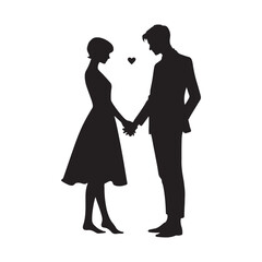 Couple Vector - Ethereal Affection Unity: Romantic Silhouette with Couple Holding Hands - Holding Hand Couple Silhouette - Valentine Vector Stock
