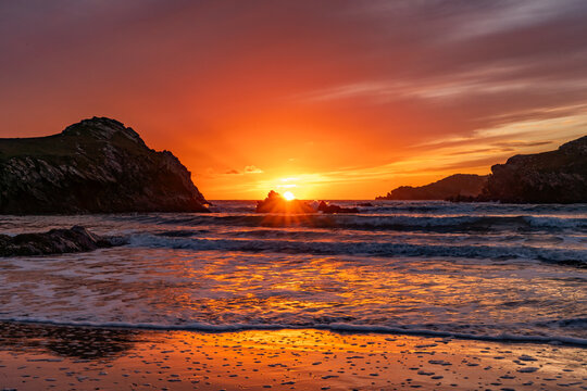 Sunset at Porth Dafarch Beach, Isle of Anglesey, Uk