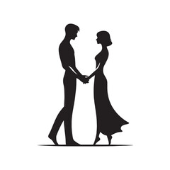 Couple Vector - Starry Nightfall Embrace: Enchanting Silhouette of Couple Holding Hands - Holding Hand Couple Silhouette - Valentine Vector Stock

