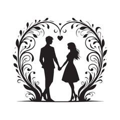 Couple Vector - Moonlit Serenity: Intimate Moment of Couple Holding Hands Silhouette - Holding Hand Couple Silhouette - Valentine Vector Stock

