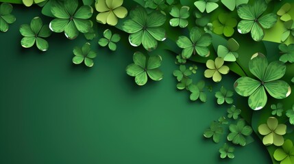 Happy Saint Patrick's Day with shamrocks clover leaf isolated green background. AI generated - obrazy, fototapety, plakaty