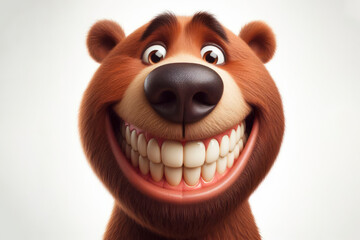 Portrait of a funny bear with a big smile and big teeth on a white background. ai generative - obrazy, fototapety, plakaty