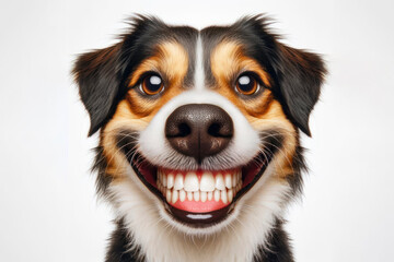 Portrait of a funny dog with a big smile and big teeth on a white background. ai generative - obrazy, fototapety, plakaty