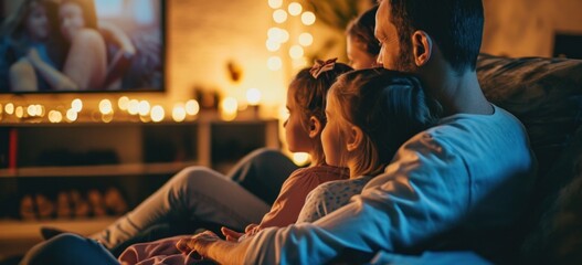 Family movie night at home with children enjoying. Family bonding. - Powered by Adobe
