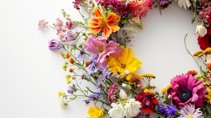 Colorful Flowers on White Surface in a Beautiful Arrangement