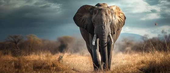 Foto op Canvas a elephant in savanna landscape wallpaper, wildlife photo, with empty copy space © Uwe