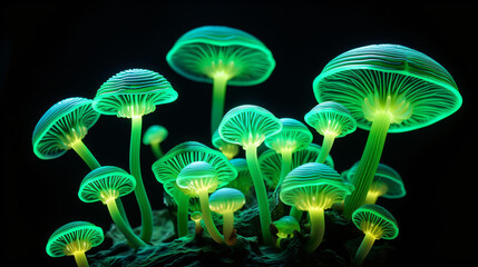 A cluster of fantasy green neon glow in the dark