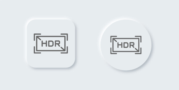 Hdr line icon in neomorphic design style. High dynamic range signs vector illustration.