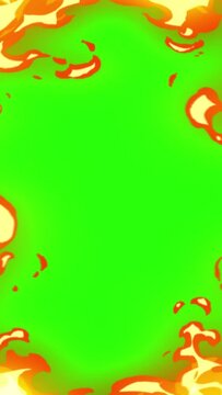 fire cartoon effect animate on green screen background vertical footage video. short video