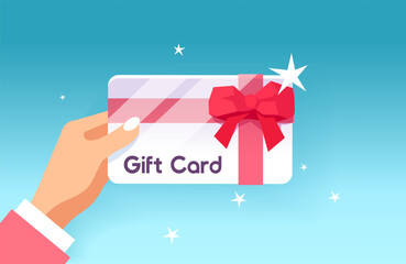 Vector of a woman holding a gift card