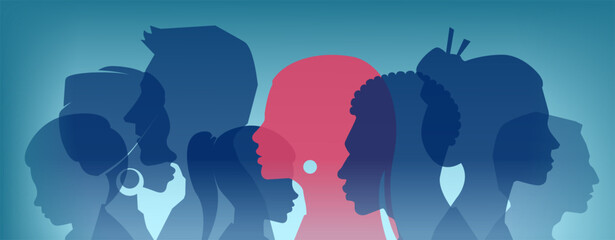 Vector of a group of multiethnic and multiracial people men, women, children - obrazy, fototapety, plakaty