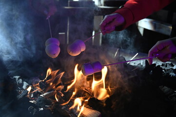 Marshmallows grillés au feu de charbon