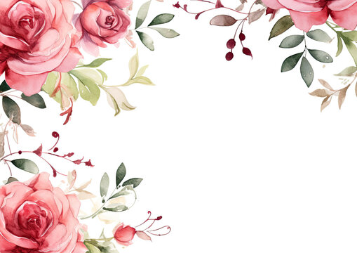 Rose watercolor painting background, free space for text and banners.
