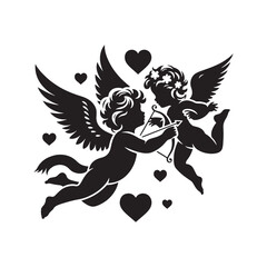 Whimsical Cupid's Enigmatic Silhouette: Silhouette Perfect for Love-themed Stock - Cupid Vector Stock
