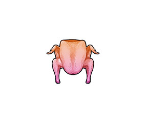 Raw turkey carcass top view Chicken wings Hand drawn illustration on a white background