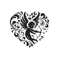 Cherubic Cupid's Enigmatic Harmony: Romantic Stock Image, Enhanced with Cupid Vector - Valentine Cupid Silhouette - Cupid Vector Stock
