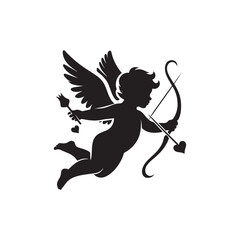 Whimsical Cupid Silhouette: Valentine's Day Stock with a Touch of Romance - Valentine Cupid Silhouette - Cupid Vector Stock
