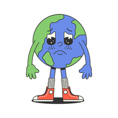 Earth character isolated on white background in trendy retro cartoon style.Vintage mascot concept. vector illustration 