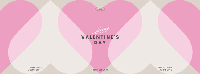 Romantic abstract geometric background. Heart shape modern style template. Simple graphic love pattern. Valentine's day design event celebration banner, ad, copy space. Trendy vector illustration. - 705050232